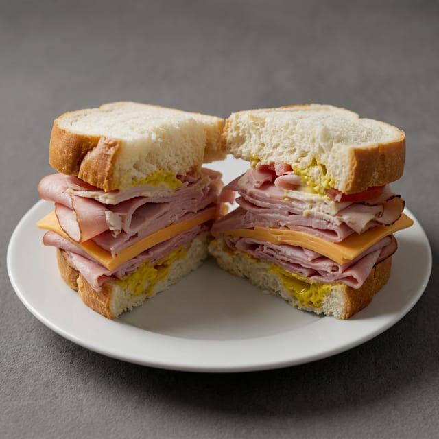 Ham, Cheese and Turkey Sandwich.